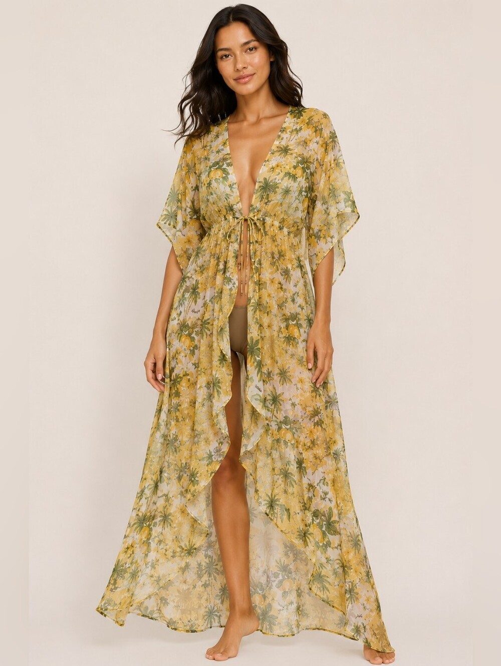 Violet Sky Hawaiian Tropical Kimono Cover Up Maxi Dress L Aloha Beach Resort